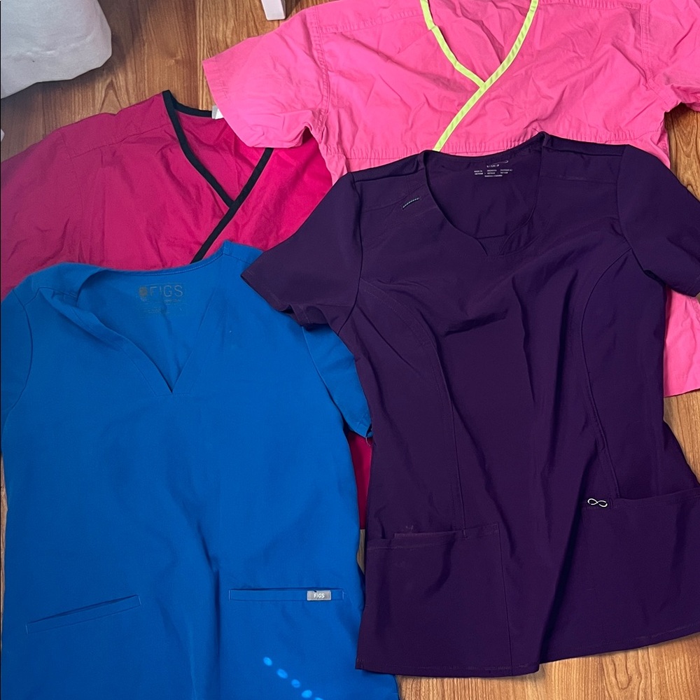 Set 4 pz | Stylish Women's Scrub | Tops - Purple, Blue, Pink | S